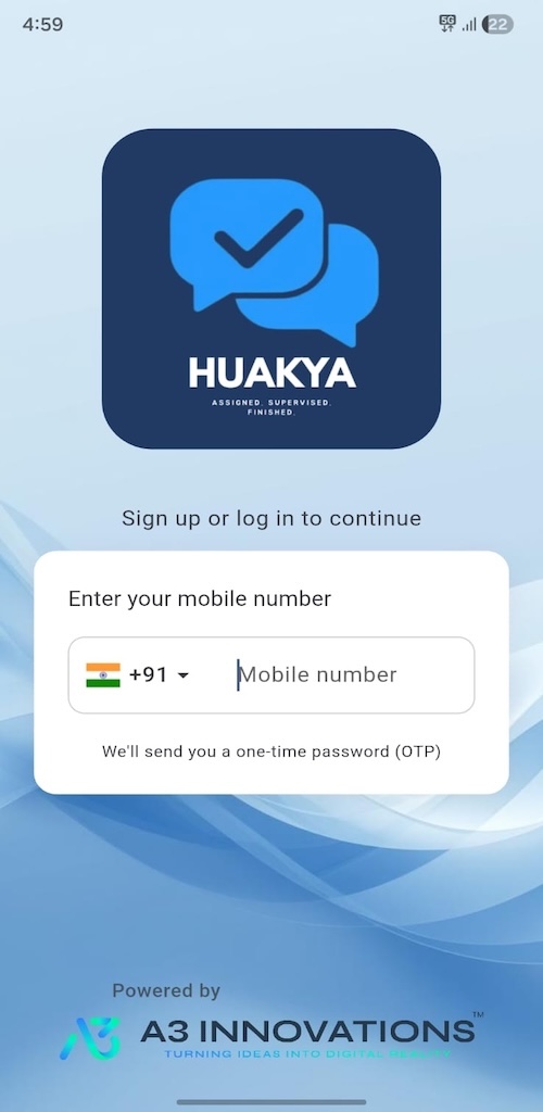 HuaKya app — sign up or log in